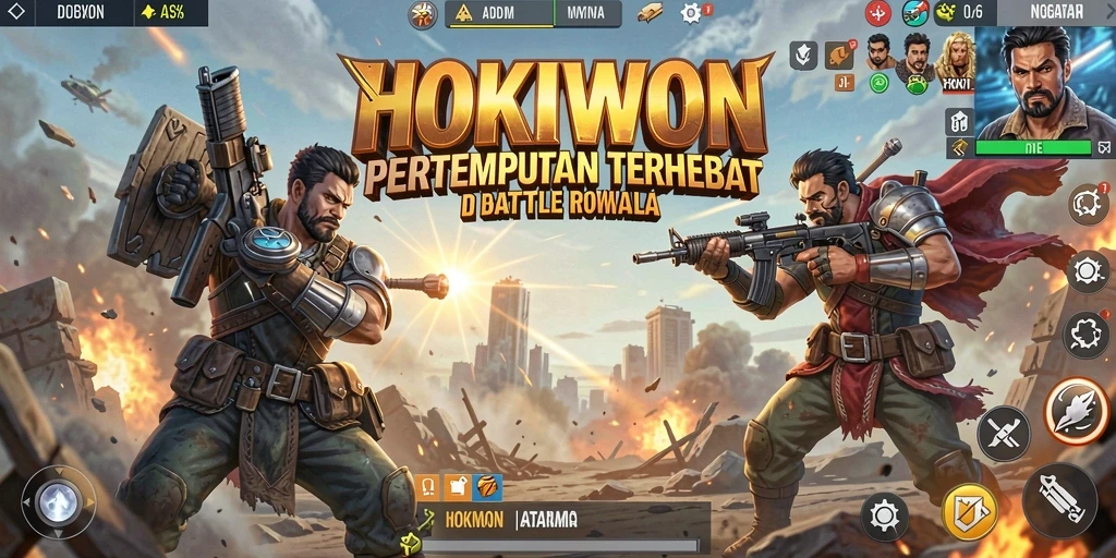 Tangkapan layar gameplay HOKIWON yang menunjukkan pertempuran seru.