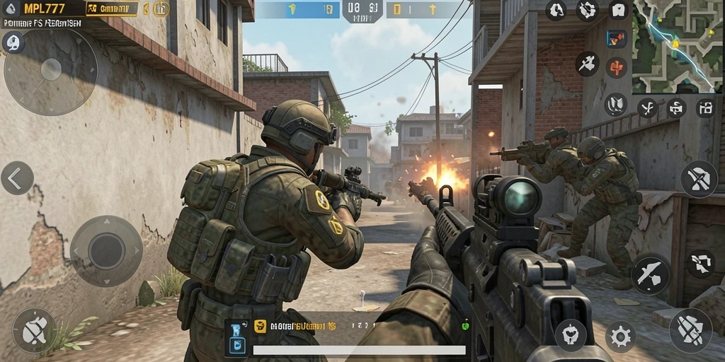 Gameplay intens dalam MPL777 menampilkan aksi pertempuran FPS yang menarik.