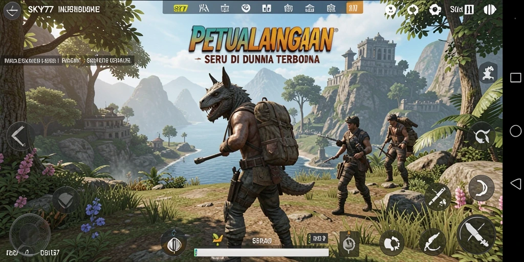 Tangkapan layar dari gameplay <strong>SKY77</strong> menampilkan petualangan di dunia terbuka yang indah.