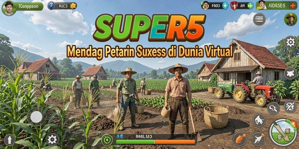 Gameplay menarik dari SUPER5 yang menunjukkan aktivitas bertani.