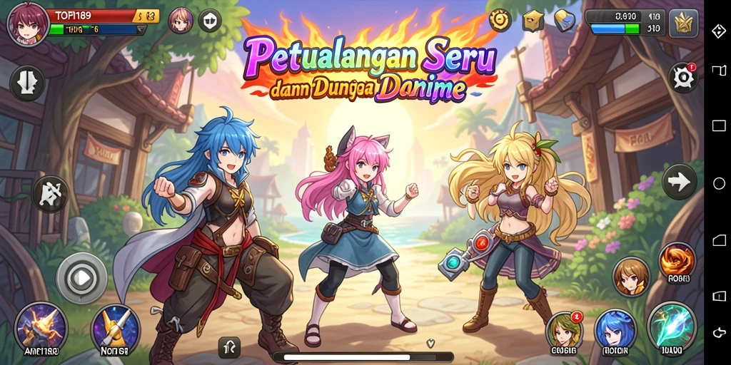 Tampilan seru gameplay TOPI189 dengan karakter anime menarik.