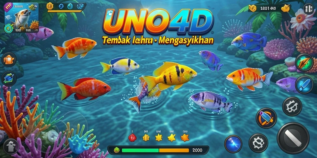 Gameplay seru Tembak Ikan di UNO4D yang penuh warna.