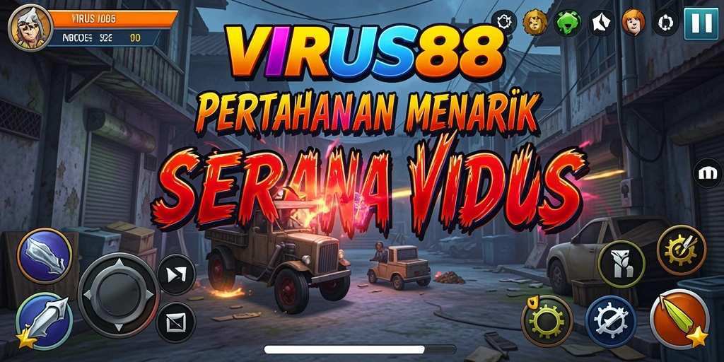 Tampilan pertarungan epik dalam permainan Tower Defense VIRUS88.